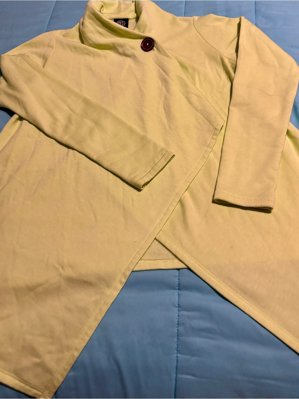 Bobeau Asymmetrical One Button Fleece Wrap Cardigan light lime Green size XS